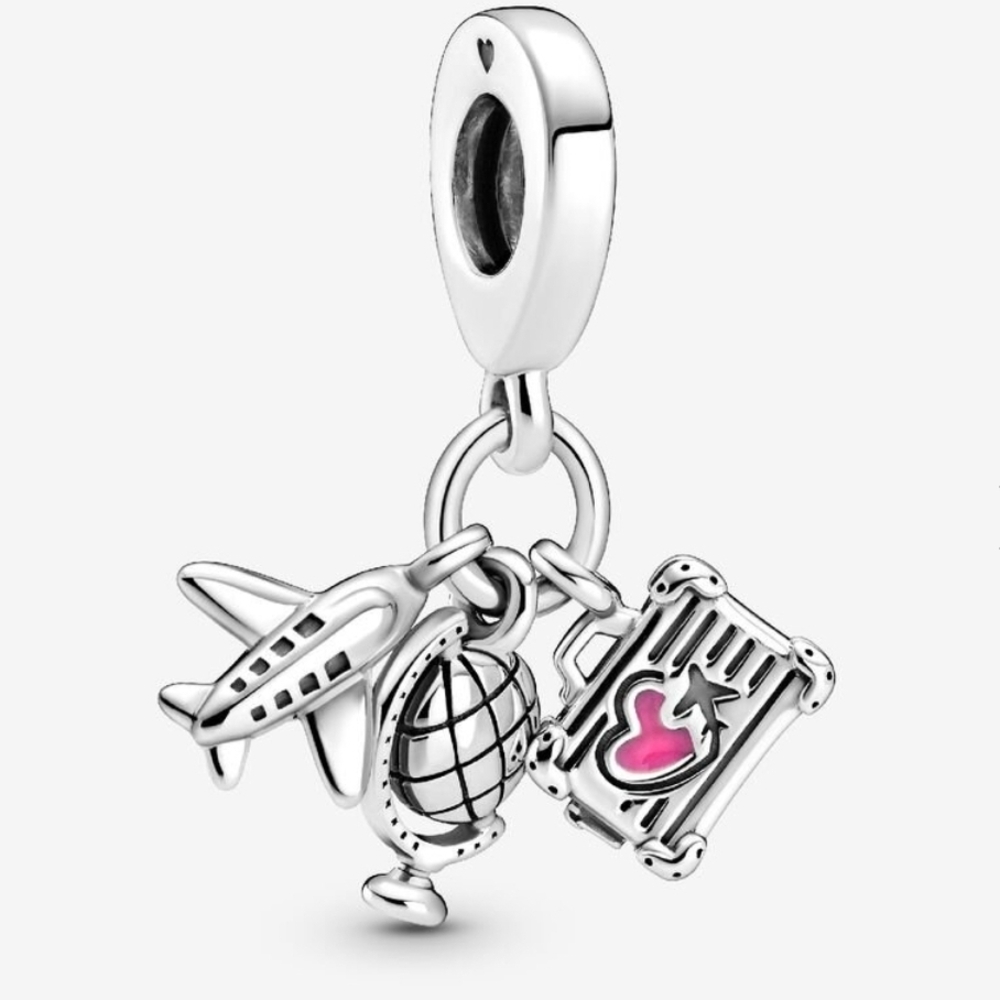 Pandora Airplane, Globe & Suitcase Dangle Charm 799435c01Sterling silver NWT